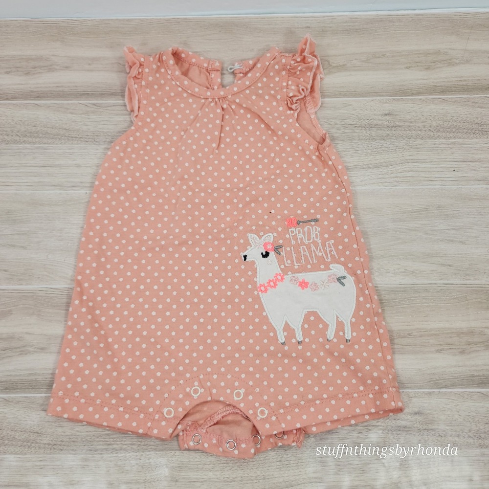 Chick Pea Baby Girl Peach Romper 6-9 Mos‎ - "No Prob-Llama"